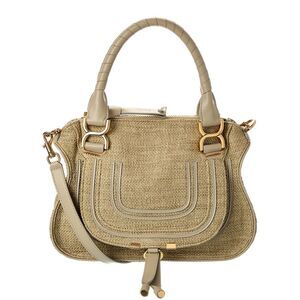 Chloé Marcie Small Leather-Trim Shoulder Bag, Beige